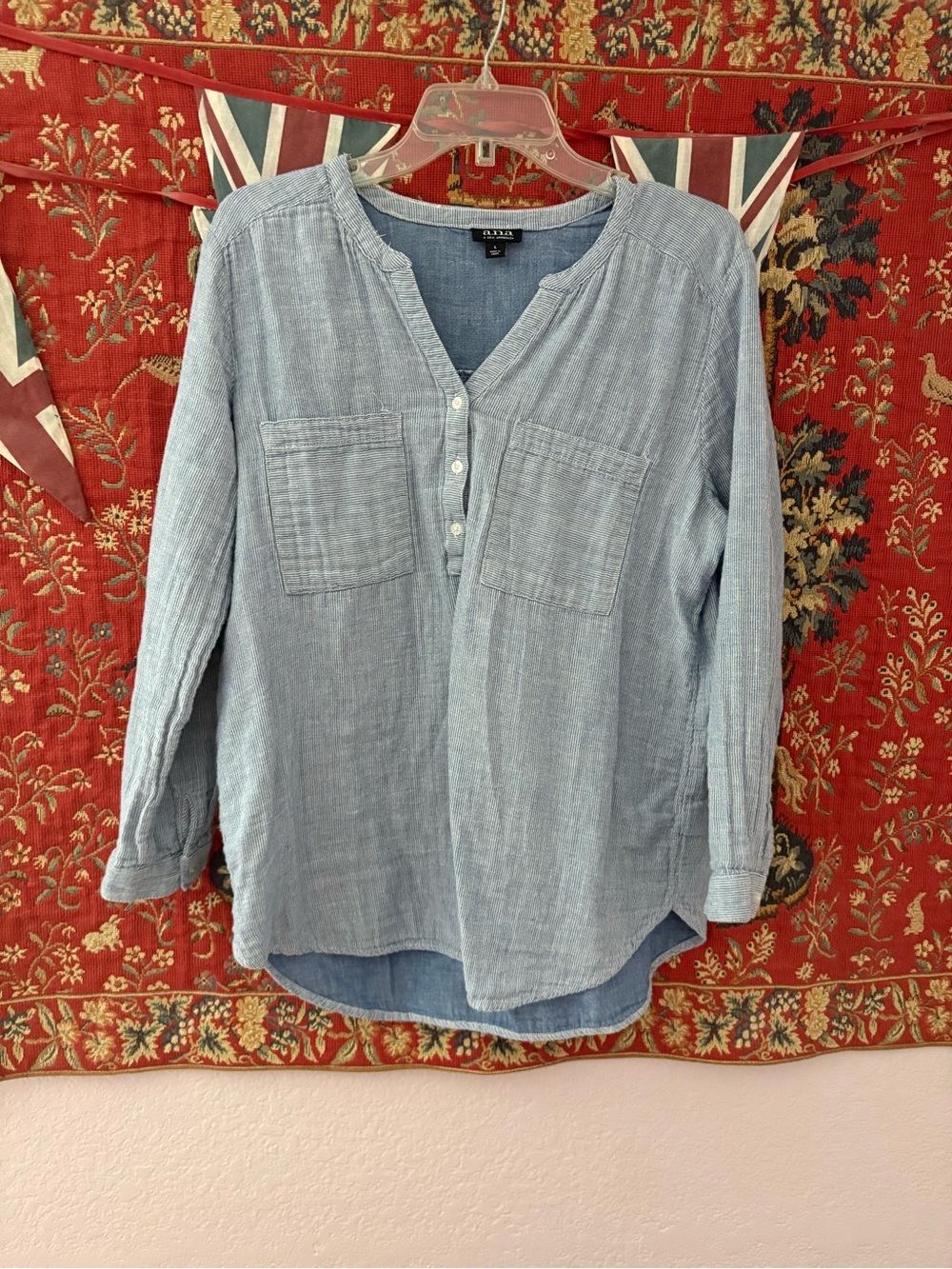 Anna Light Blue Button-Front Cotton Tunic Top